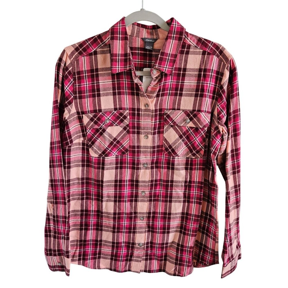 Eddie Bauer NWT Woman Size M Plaid Firelight Flannel Button Up Shirt Outdoors